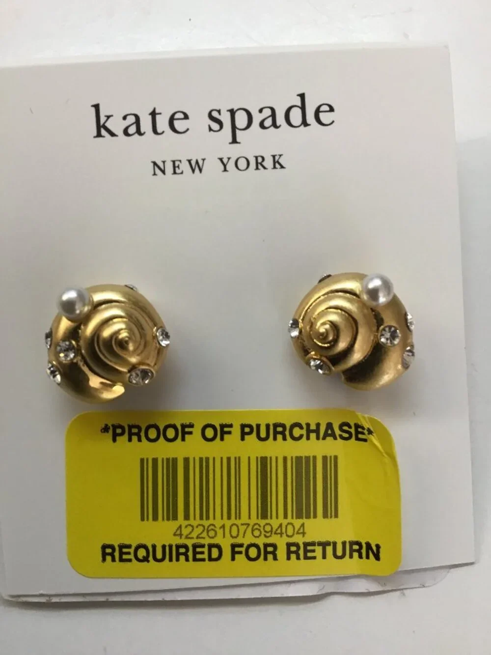 Kate Spade New Gold Snail with Pearl and Rhinestone Earrings